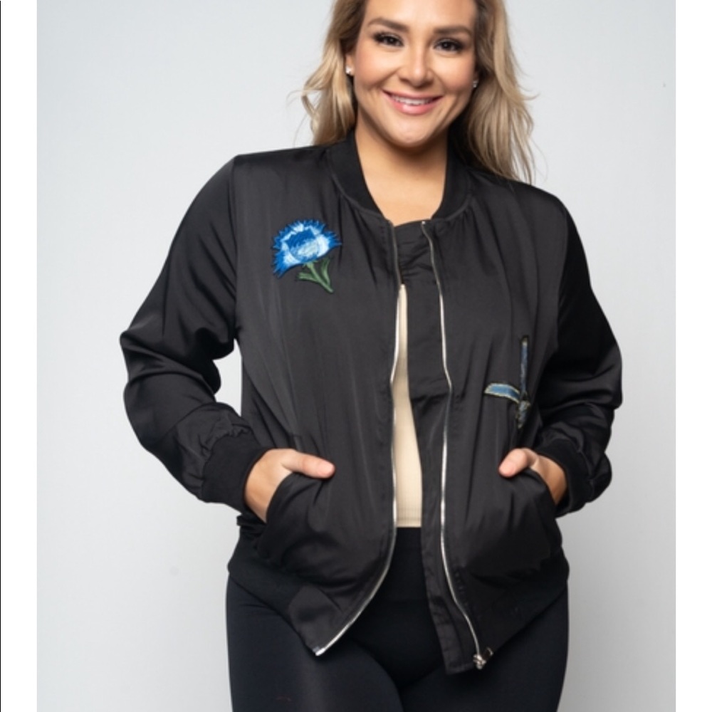 Black embroidered bomber jacket